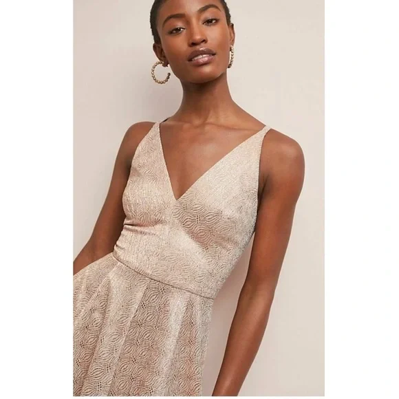 Anthropologie Dress The Population Rose Gold Loreley Delilah Midi Dress Medium - Picture 4 of 16